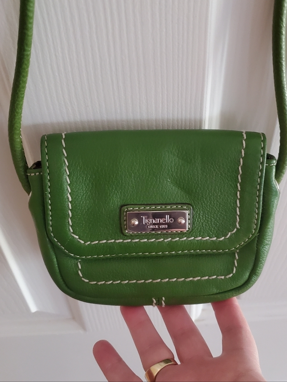 TIGNANELLO Mini Leaf Green Leather Flap Front Crossbody Purse